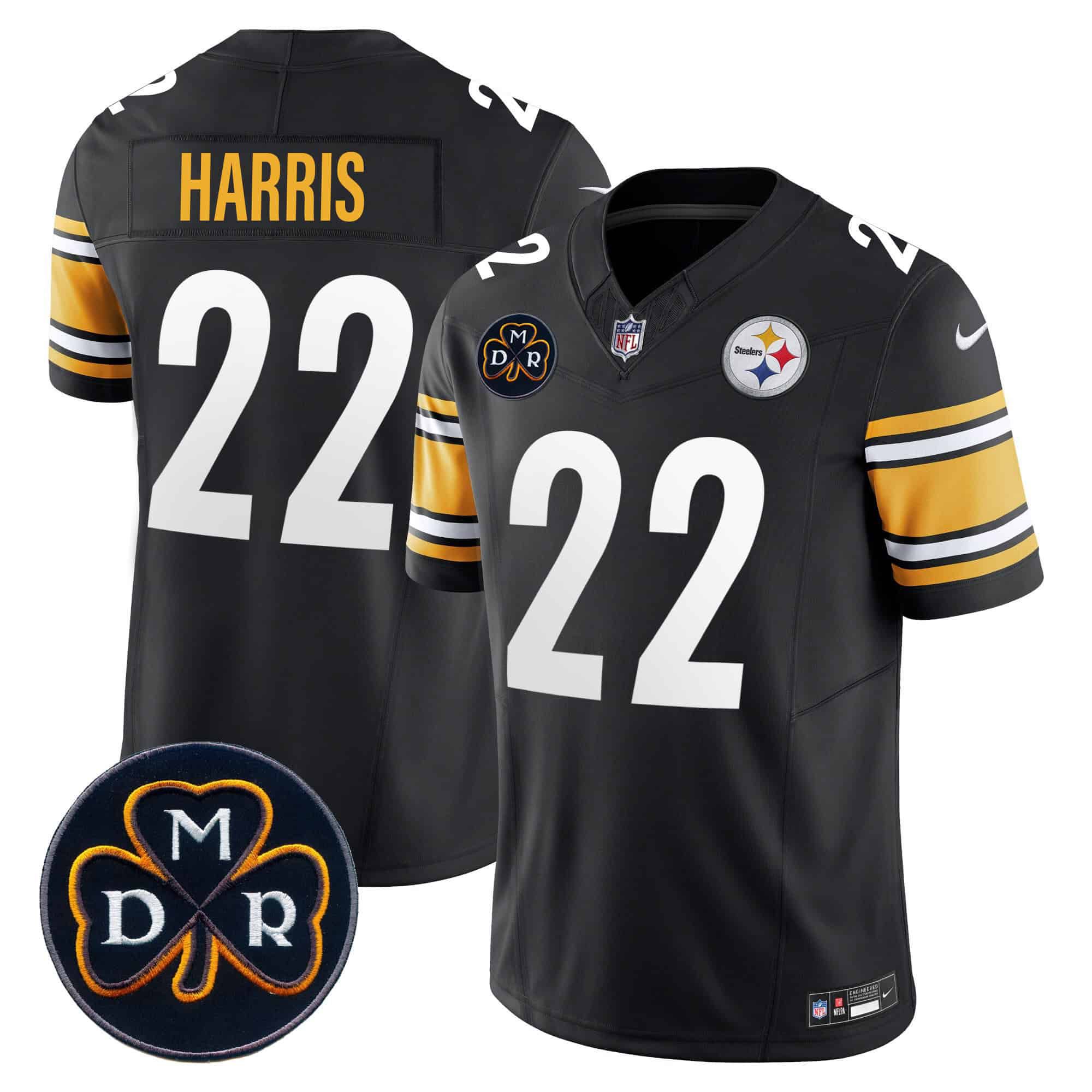 Men Pittsburgh Steelers #22 Harris Black 2024 Nike DMR Patch Vapor Limited NFL Jersey style 3